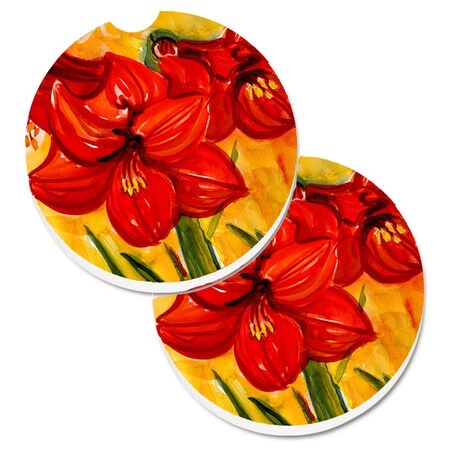 Carolines Treasures Flower Amaryllis Set of 2 Cup Holder Car Coaster 6067CARC